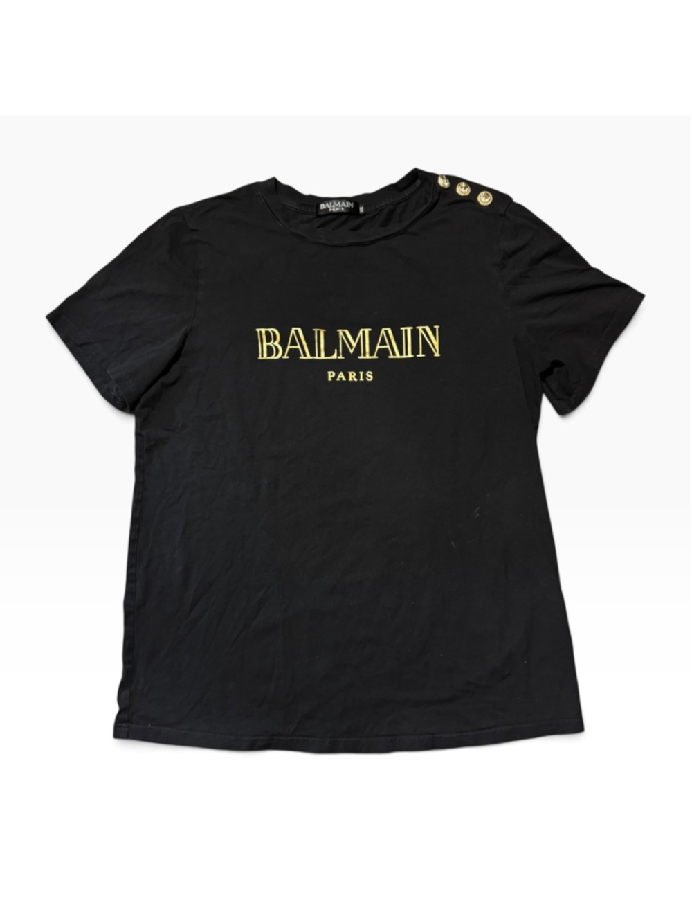 Women's Balmain Short Sleeve Tee Shirt Black and Gold, Size XXL